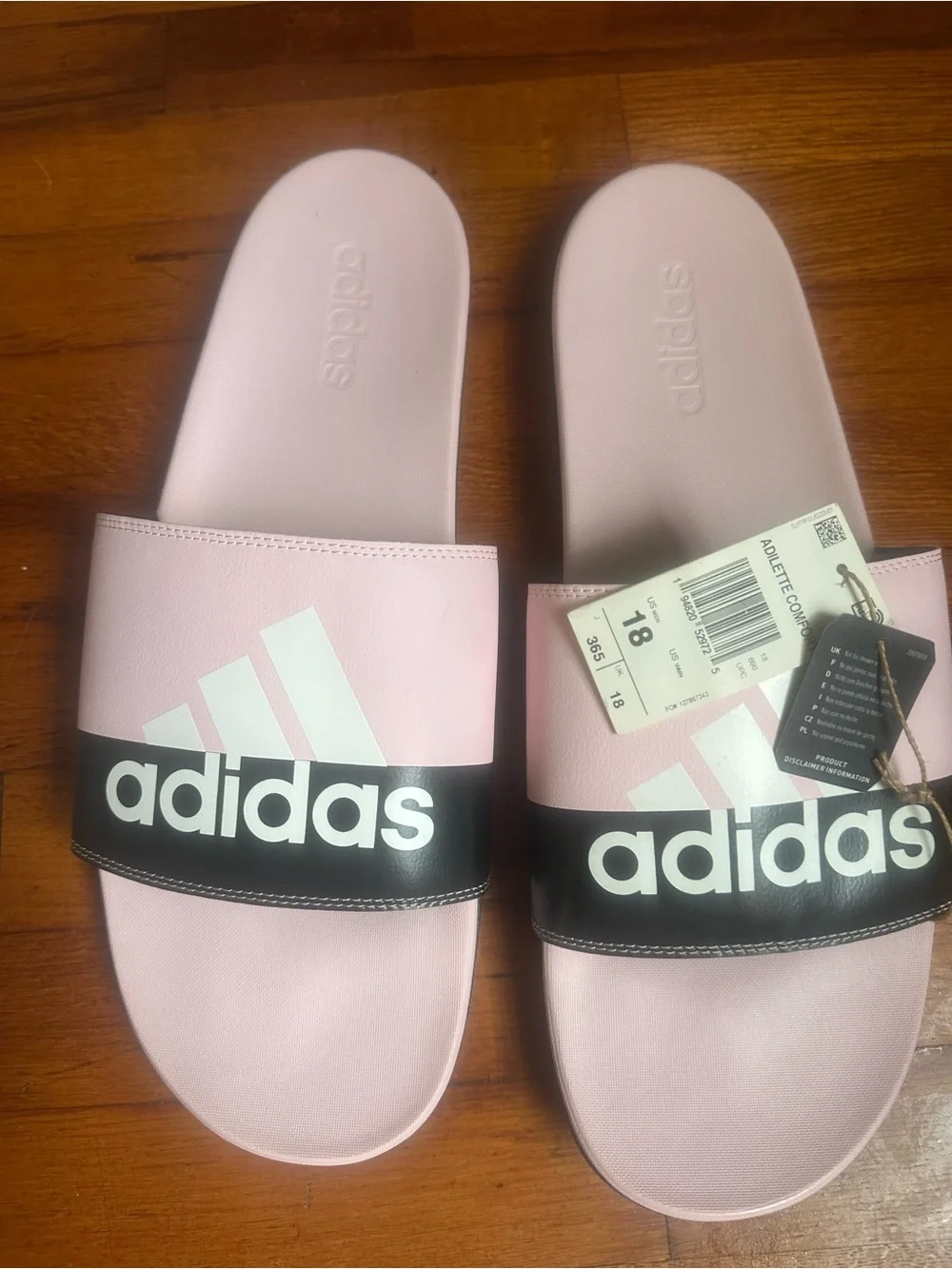 Adidas Unisex-Adult Adilette Comfort Sandals Slide Pink Black and White Size 18